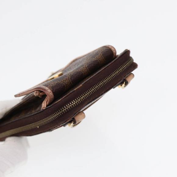 CELINE Macadam Canvas Shoulder Wallet PVC Leather Gold Brown Auth 87855 - Picture 5 of 16